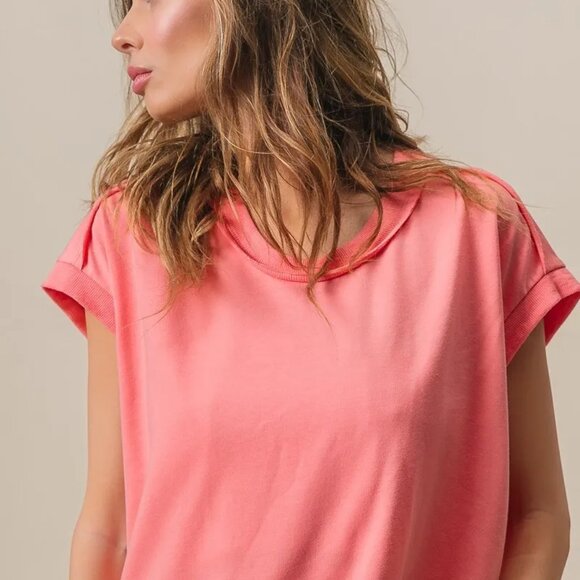 BiBi French Terry Drop Shoulder Basic Top - Picture 15 of 16